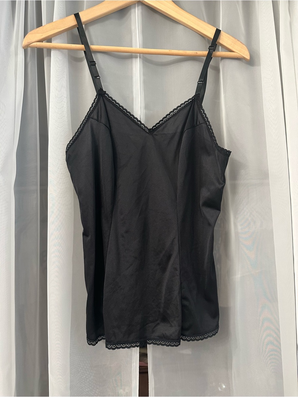 Vanity Fair VTG Black Lace-Trim Satin Camisole
